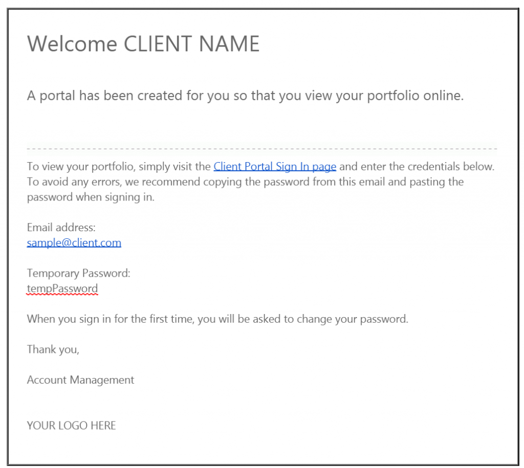 Client Portal Activation Email